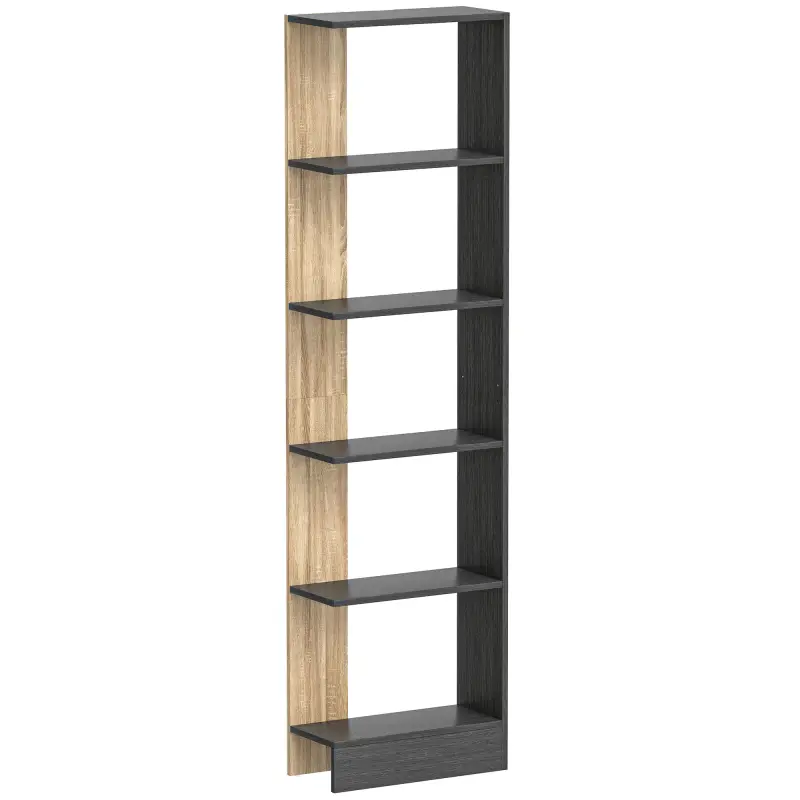 Estantería de 5 Niveles Librería Estrecha para Espacios Pequeños 45x21x170 cm Negro y Roble