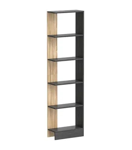 Estantería de 5 Niveles Librería Estrecha para Espacios Pequeños 45x21x170 cm Negro y Roble