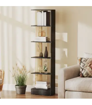 Estantería de 5 Niveles Librería Estrecha para Espacios Pequeños 45x21x170 cm Negro y Roble