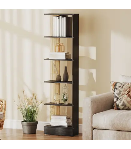 Estantería de 5 Niveles Librería Estrecha para Espacios Pequeños 45x21x170 cm Negro y Roble
