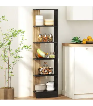 Estantería de 5 Niveles Librería Estrecha para Espacios Pequeños 45x21x170 cm Negro y Roble