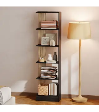 Estantería de 5 Niveles Librería Estrecha para Espacios Pequeños 45x21x170 cm Negro y Roble