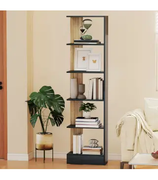 Estantería de 5 Niveles Librería Estrecha para Espacios Pequeños 45x21x170 cm Negro y Roble