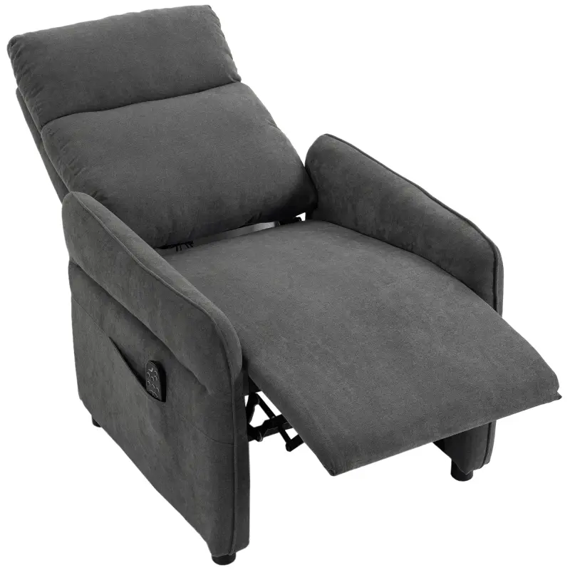 Sillón de Masaje con Calor Reclinación por Empuje 135° Reposapiés Reposabrazos Ajustables y 2 Bolsillos Gris Oscuro