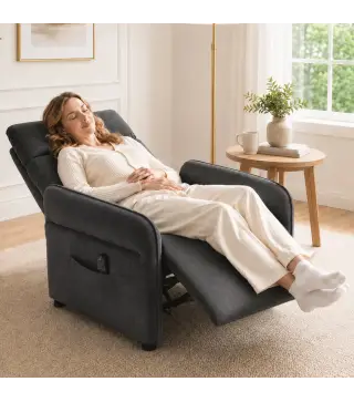 Sillón de Masaje con Calor Reclinación por Empuje 135° Reposapiés Reposabrazos Ajustables y 2 Bolsillos Gris Oscuro