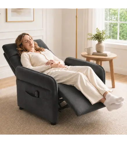 Sillón de Masaje con Calor Reclinación por Empuje 135° Reposapiés Reposabrazos Ajustables y 2 Bolsillos Gris Oscuro