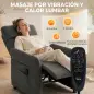 Sillón de Masaje con Calor Reclinación por Empuje 135° Reposapiés Reposabrazos Ajustables y 2 Bolsillos Gris Oscuro