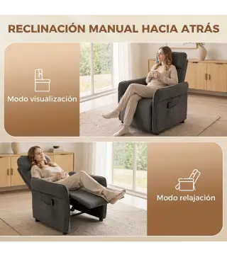 Sillón de Masaje con Calor Reclinación por Empuje 135° Reposapiés Reposabrazos Ajustables y 2 Bolsillos Gris Oscuro
