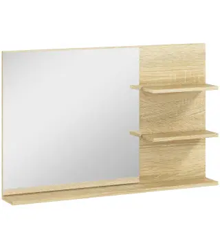 Espejo de Baño de Pared con 2 Estantes Laterales y Estante Inferior para Entrada Pasillo 75x10x48 cm Madera Natural
