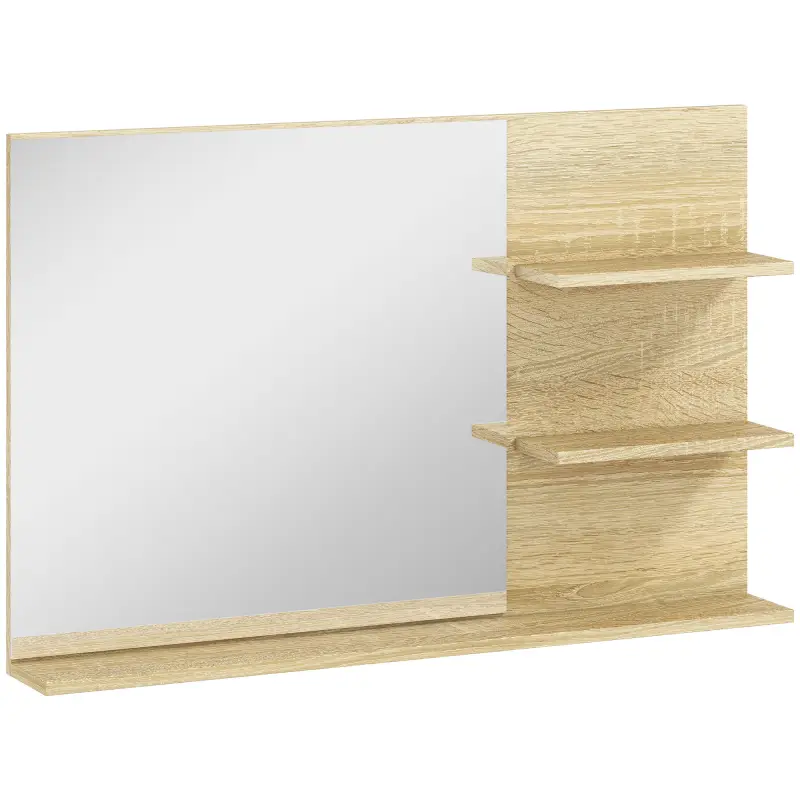 Espejo de Baño de Pared con 2 Estantes Laterales y Estante Inferior para Entrada Pasillo 75x10x48 cm Madera Natural Espejo de Baño de Pared con 2 Estantes Laterales y Estante Inferior para Entrada Pasillo 75x10x48 cm Madera Natural