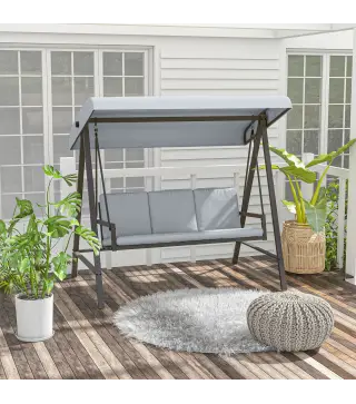 Balancín de Jardín de 3 Plazas Columpio Exterior Jardín con Toldo Ajustable Cojines Extraíbles 200x125x175 cm Gris