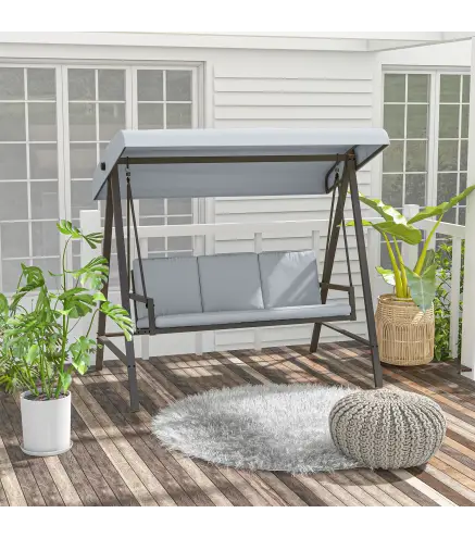 Balancín de Jardín de 3 Plazas Columpio Exterior Jardín con Toldo Ajustable Cojines Extraíbles 200x125x175 cm Gris