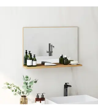 Espejo de Baño de Pared con Estante Abierto Estilo Moderno para Entrada Pasillo 60x12x40 cm Madera Natural