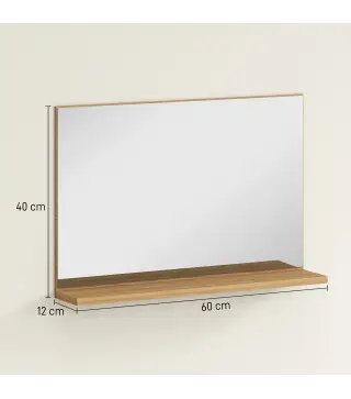 Espejo de Baño de Pared con Estante Abierto Estilo Moderno para Entrada Pasillo 60x12x40 cm Madera Natural