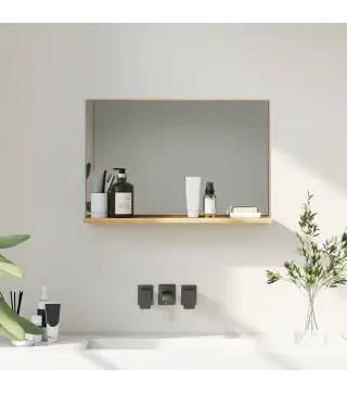 Espejo de Baño de Pared con Estante Abierto Estilo Moderno para Entrada Pasillo 60x12x40 cm Madera Natural