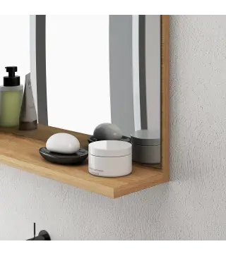 Espejo de Baño de Pared con Estante Abierto Estilo Moderno para Entrada Pasillo 60x12x40 cm Madera Natural