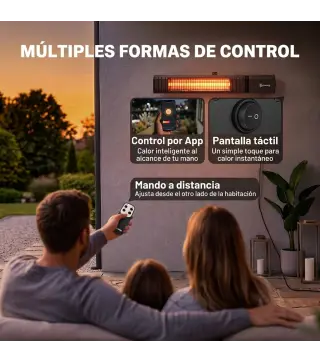 Calefactor Infrarrojos Terraza 2000 W con Funda IP65 Control por App/Táctil/Mando 9 Niveles de Calor y Temporizador