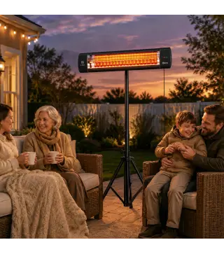 Calefactor Infrarrojos Terraza de Pie 2500 W Trípode Regulable IP65 Control Táctil/Remoto 3 Niveles Calor Temporizador