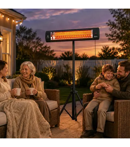 Calefactor Infrarrojos Terraza de Pie 2500 W Trípode Regulable IP65 Control Táctil/Remoto 3 Niveles Calor Temporizador