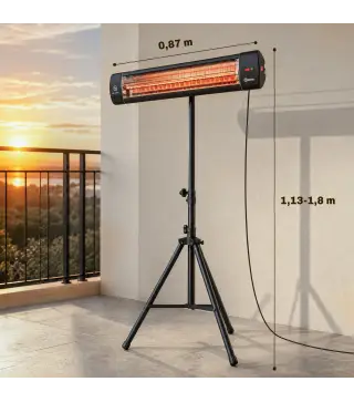 Calefactor Infrarrojos Terraza de Pie 2500 W Trípode Regulable IP65 Control Táctil/Remoto 3 Niveles Calor Temporizador