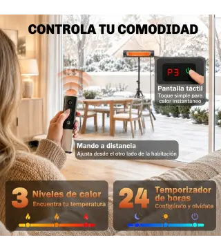 Calefactor Infrarrojos Terraza de Pie 2500 W Trípode Regulable IP65 Control Táctil/Remoto 3 Niveles Calor Temporizador
