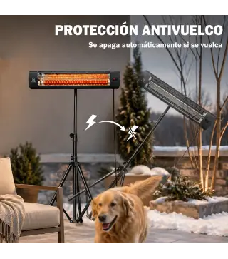 Calefactor Infrarrojos Terraza de Pie 2500 W Trípode Regulable IP65 Control Táctil/Remoto 3 Niveles Calor Temporizador