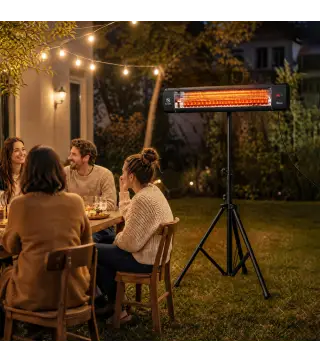 Calefactor Infrarrojos Terraza de Pie 2500 W Trípode Regulable IP65 Control Táctil/Remoto 3 Niveles Calor Temporizador