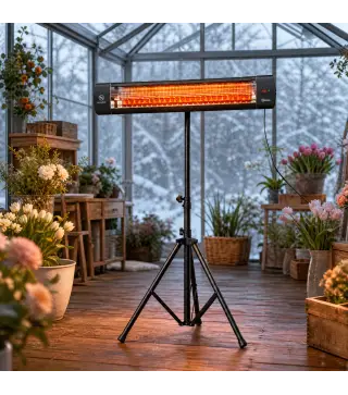 Calefactor Infrarrojos Terraza de Pie 2500 W Trípode Regulable IP65 Control Táctil/Remoto 3 Niveles Calor Temporizador