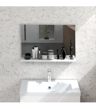 Espejo de Baño de Pared con Estante Abierto Estilo Moderno para Entrada Pasillo 60x12x40 cm Blanco