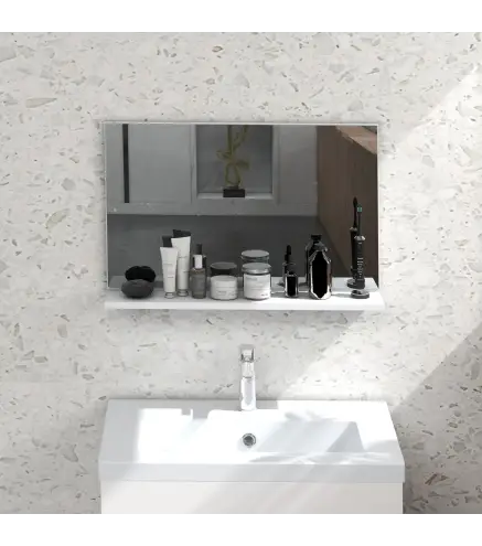 Espejo de Baño de Pared con Estante Abierto Estilo Moderno para Entrada Pasillo 60x12x40 cm Blanco