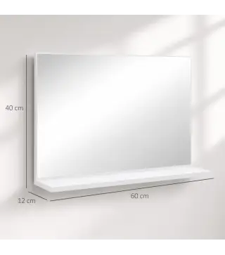 Espejo de Baño de Pared con Estante Abierto Estilo Moderno para Entrada Pasillo 60x12x40 cm Blanco