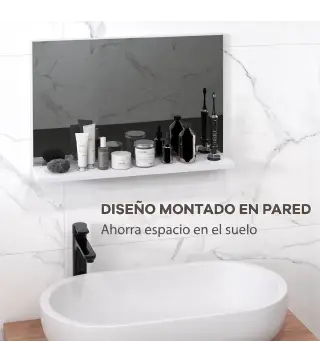 Espejo de Baño de Pared con Estante Abierto Estilo Moderno para Entrada Pasillo 60x12x40 cm Blanco