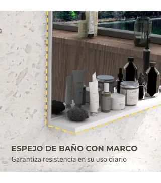 Espejo de Baño de Pared con Estante Abierto Estilo Moderno para Entrada Pasillo 60x12x40 cm Blanco