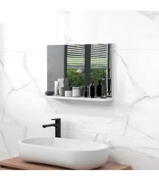 Espejo de Baño de Pared con Estante Abierto Estilo Moderno para Entrada Pasillo 60x12x40 cm Blanco