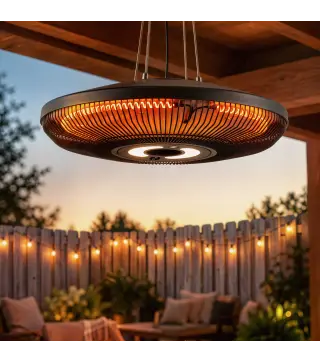 Calefactor por Infrarrojos Terraza Colgante 2000 W con Luz LED Control por Táctil/Mando 2 Niveles Calor y Temporizador