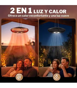 Calefactor por Infrarrojos Terraza Colgante 2000 W con Luz LED Control por Táctil/Mando 2 Niveles Calor y Temporizador
