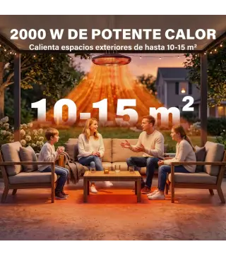 Calefactor por Infrarrojos Terraza Colgante 2000 W con Luz LED Control por Táctil/Mando 2 Niveles Calor y Temporizador