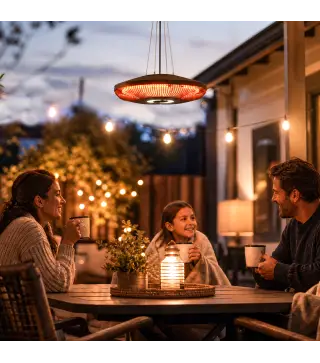 Calefactor por Infrarrojos Terraza Colgante 2000 W con Luz LED Control por Táctil/Mando 2 Niveles Calor y Temporizador