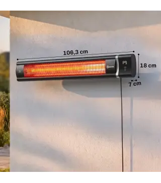 Calefactor por Infrarrojos Terraza 3000 W IP65 9 Niveles Calor Temporizador 24 H Control Táctil/Remoto Pantalla LED