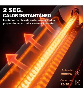 Calefactor por Infrarrojos Terraza 3000 W IP65 9 Niveles Calor Temporizador 24 H Control Táctil/Remoto Pantalla LED