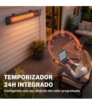 Calefactor por Infrarrojos Terraza 3000 W IP65 9 Niveles Calor Temporizador 24 H Control Táctil/Remoto Pantalla LED