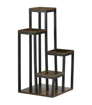Soporte para Plantas de Madera de 4 Niveles con Base Soporte para Macetas para Interior y Exterior 40x40x81 cm Marrón