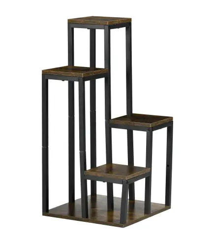 Soporte para Plantas de Madera de 4 Niveles con Base Soporte para Macetas para Interior y Exterior 40x40x81 cm Marrón