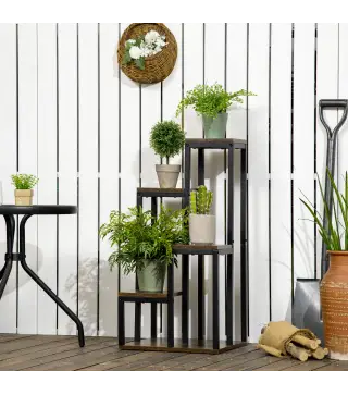 Soporte para Plantas de Madera de 4 Niveles con Base Soporte para Macetas para Interior y Exterior 40x40x81 cm Marrón