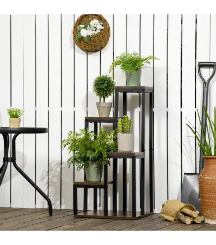 Soporte para Plantas de Madera de 4 Niveles con Base Soporte para Macetas para Interior y Exterior 40x40x81 cm Marrón
