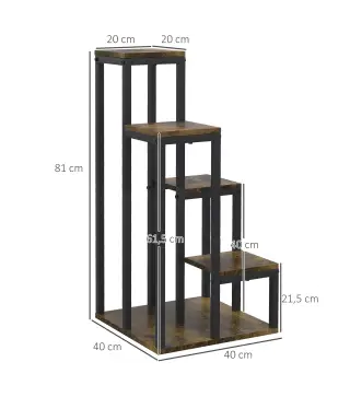 Soporte para Plantas de Madera de 4 Niveles con Base Soporte para Macetas para Interior y Exterior 40x40x81 cm Marrón
