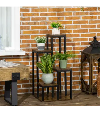Soporte para Plantas de Madera de 4 Niveles con Base Soporte para Macetas para Interior y Exterior 40x40x81 cm Marrón