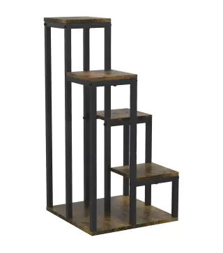 Soporte para Plantas de Madera de 4 Niveles con Base Soporte para Macetas para Interior y Exterior 40x40x81 cm Marrón