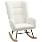 Silla Mecedora Tapizado de Terciopelo Teddy con Reposabrazos Acolchado Grueso Patas de Madera Crema