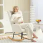 Silla Mecedora Tapizado de Terciopelo Teddy con Reposabrazos Acolchado Grueso Patas de Madera Crema